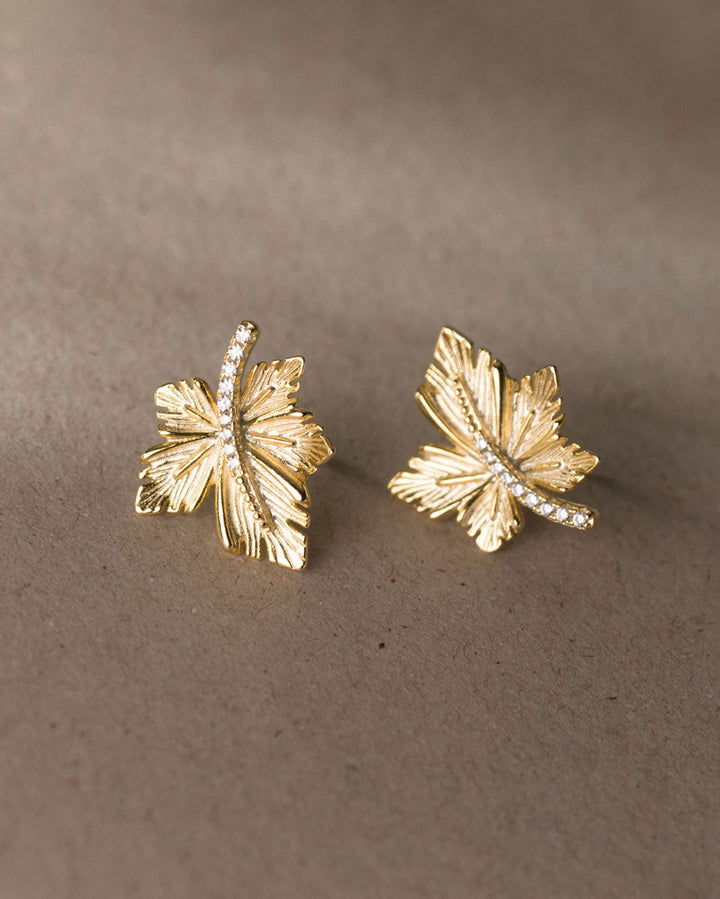 Golden Maple Leaf Stud Earrings