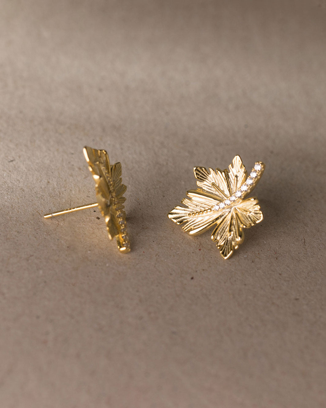 Golden Maple Leaf Stud Earrings