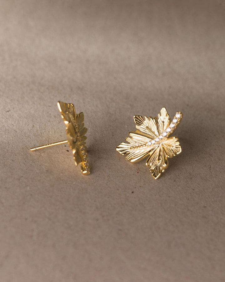 Golden Maple Leaf Stud Earrings