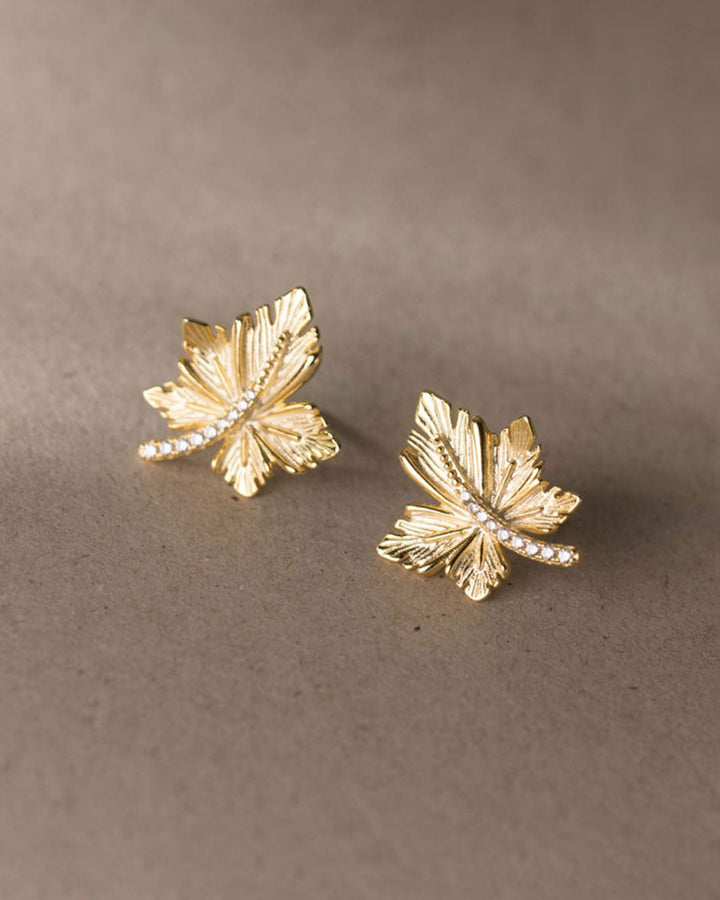 Golden Maple Leaf Stud Earrings