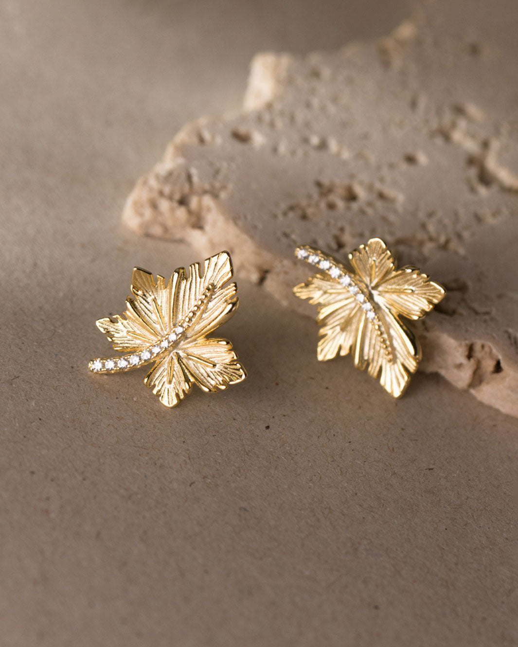 Golden Maple Leaf Stud Earrings