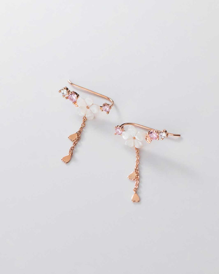 White Sakura Climber Earrings