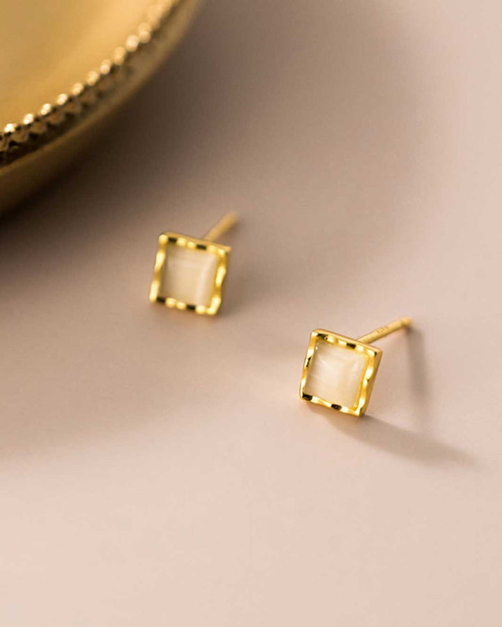 Square Opal Stud Earrings
