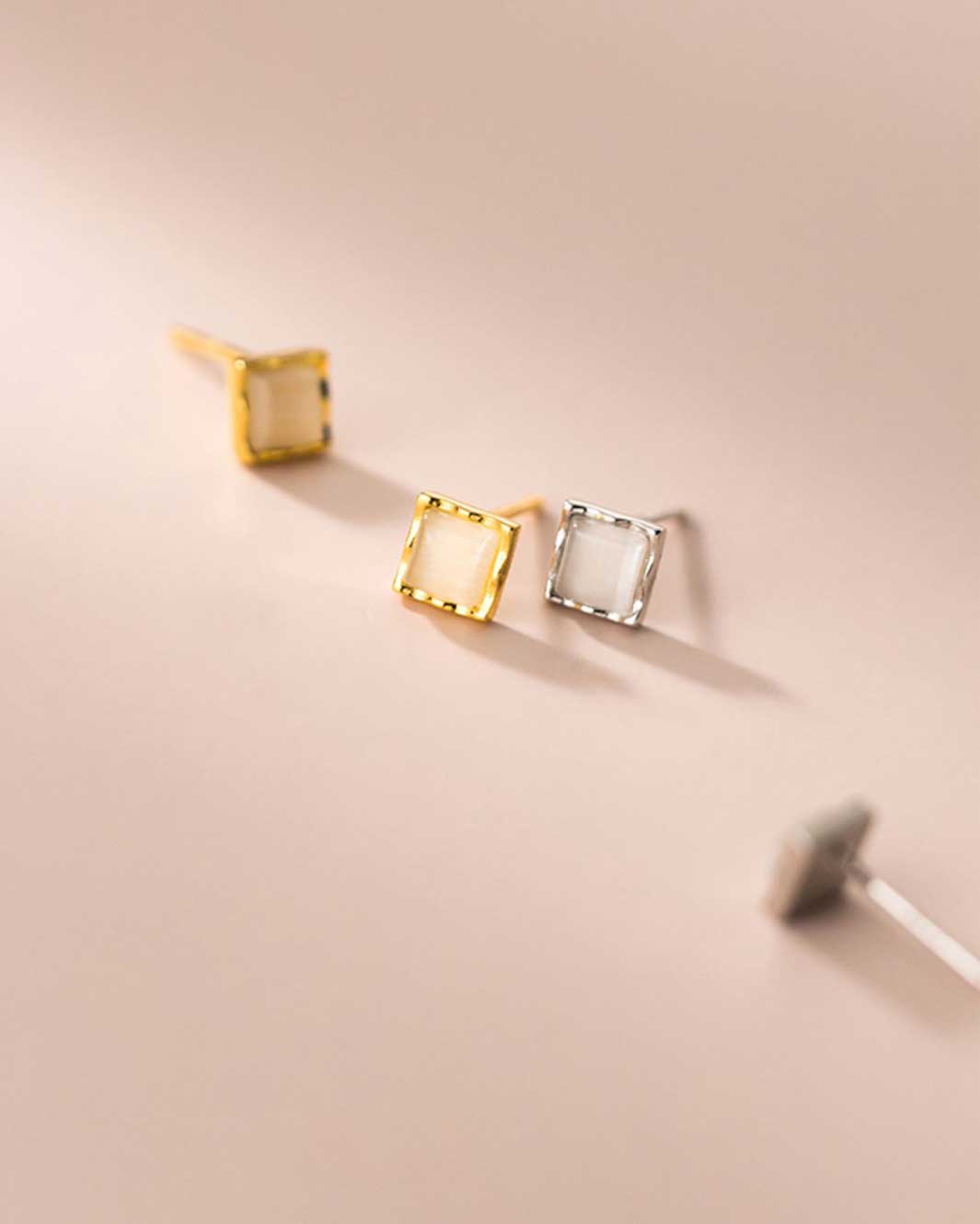 Square Opal Stud Earrings