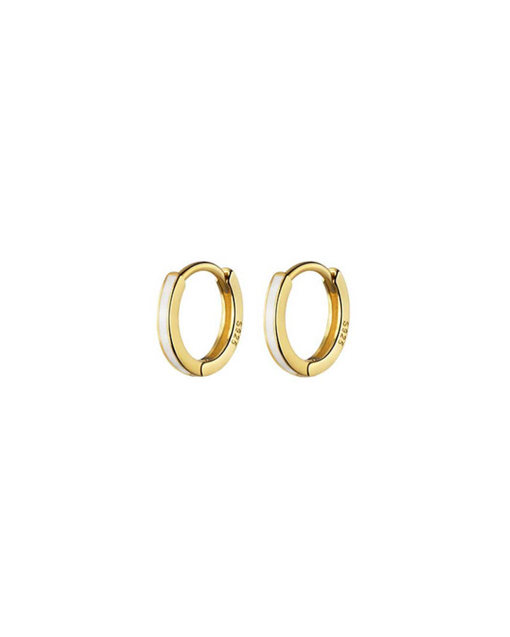 White Enamel Stripe Hoop Earrings