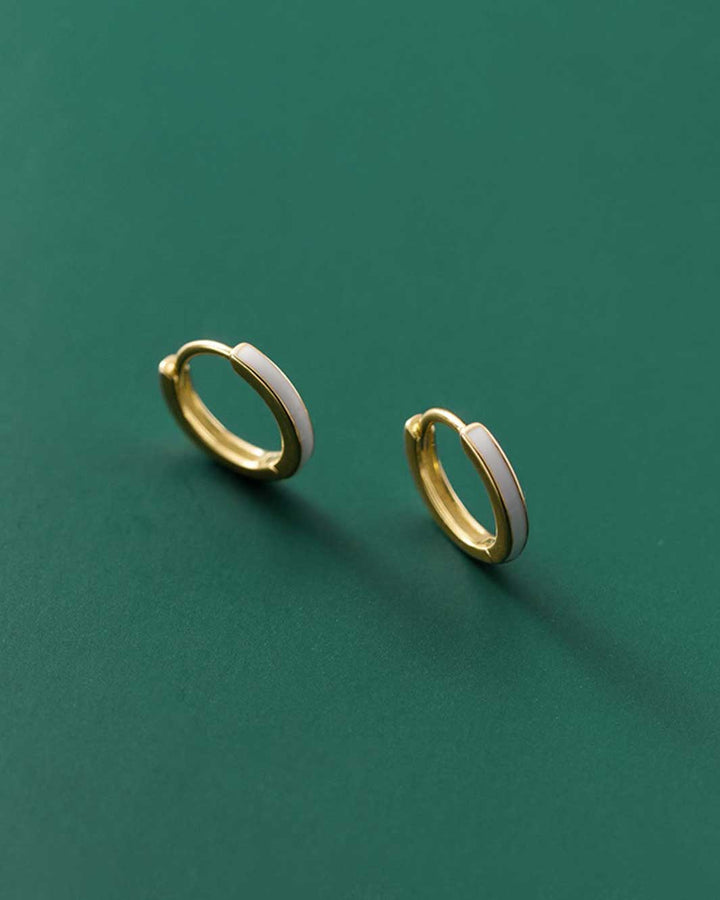 White Enamel Stripe Hoop Earrings