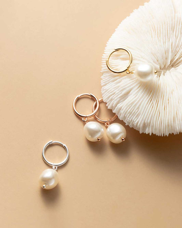 Baroque Pearl Huggie Earrings