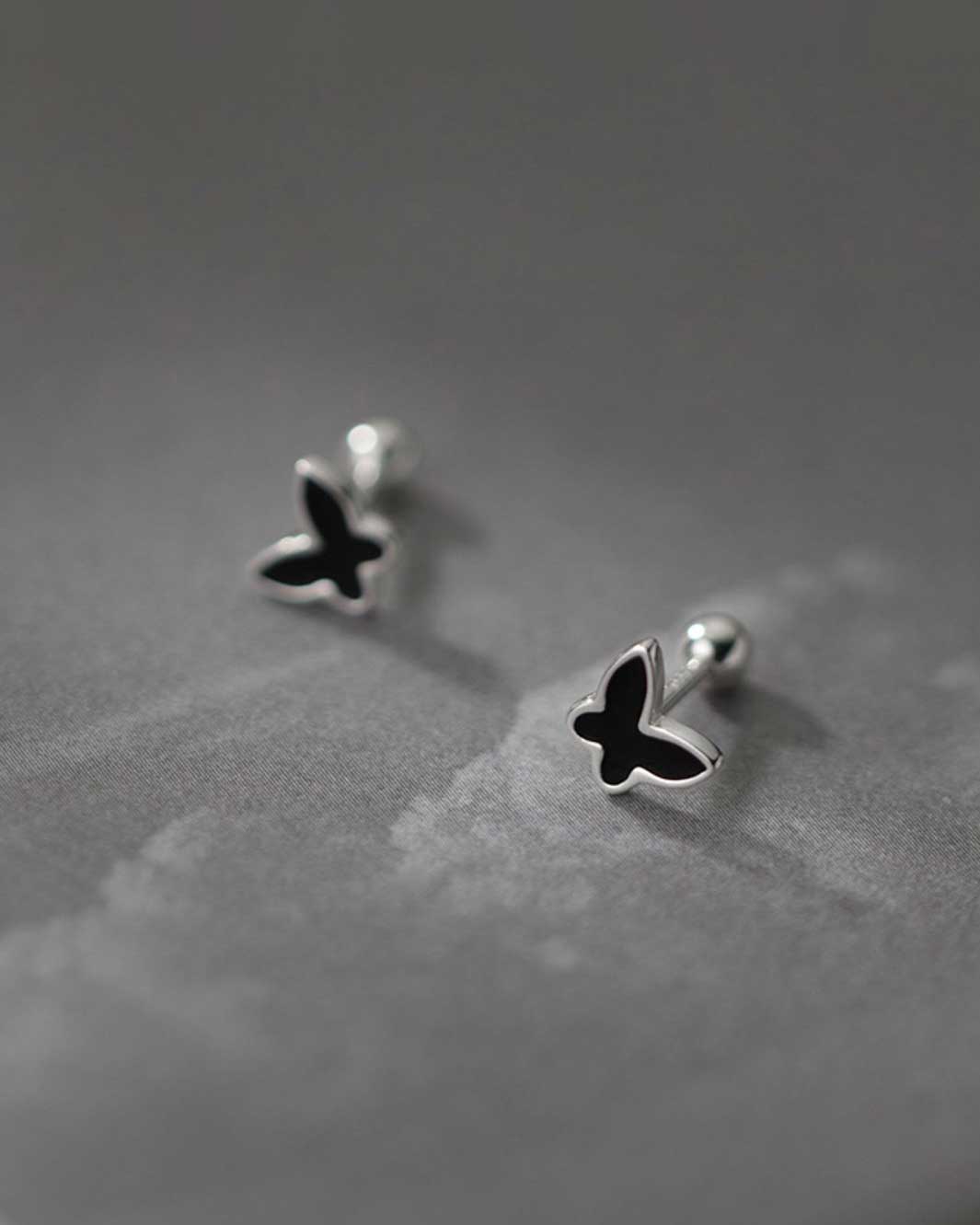 Black Butterfly Barbell Earrings