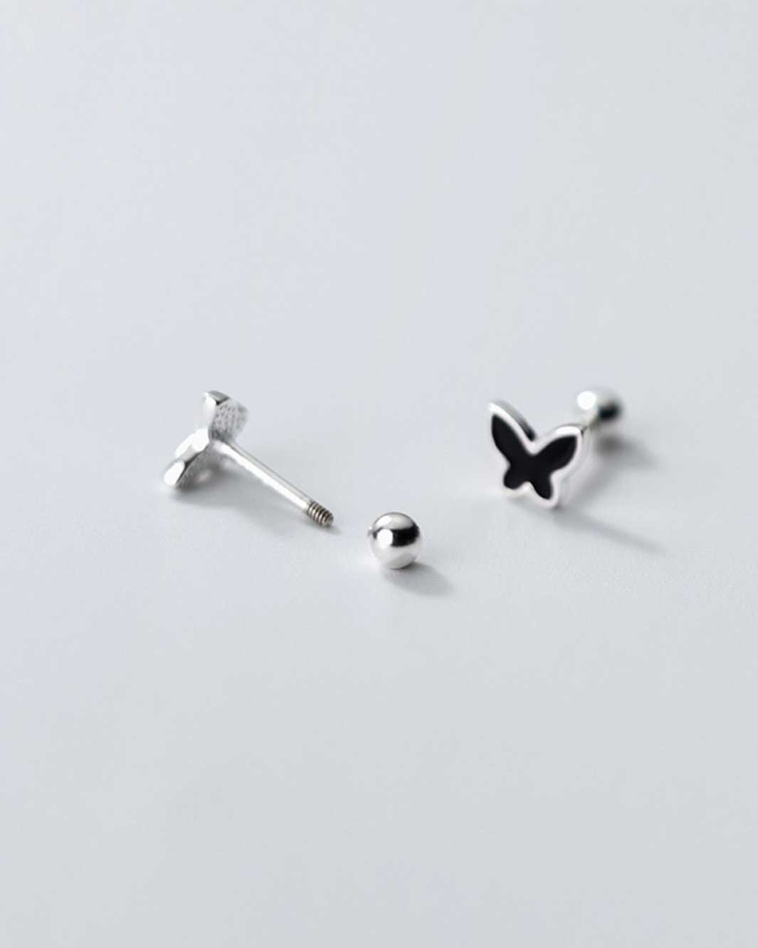 Black Butterfly Barbell Earrings