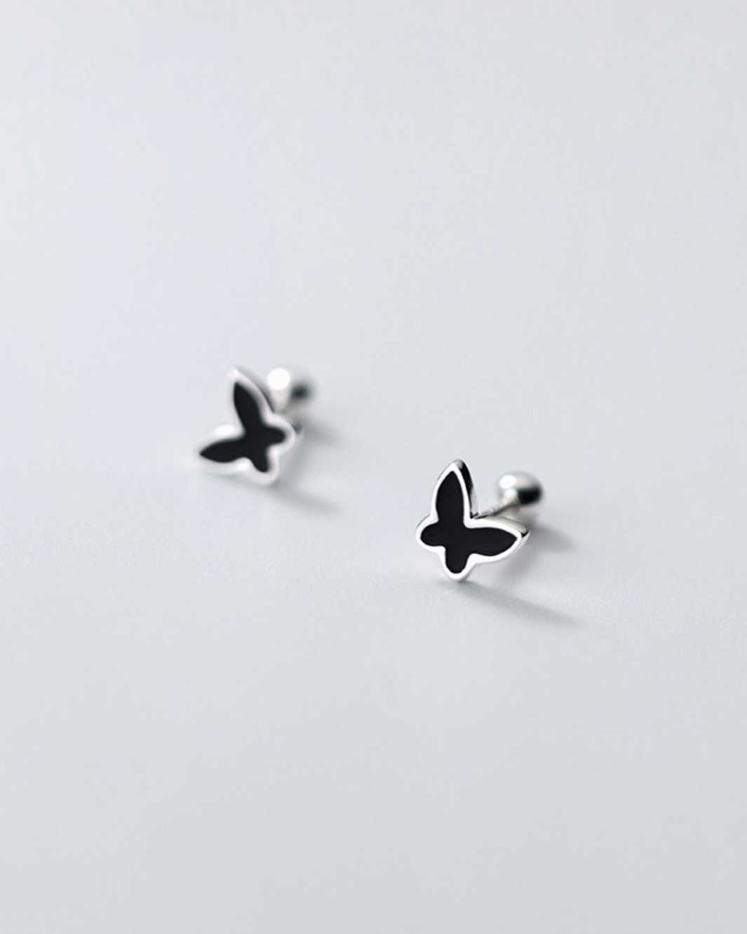 Black Butterfly Barbell Earrings