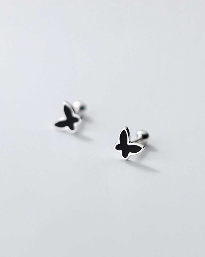 Black Butterfly Barbell Earrings