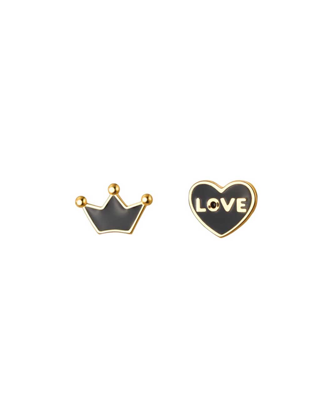 Black Heart and Crown Barbell Earrings
