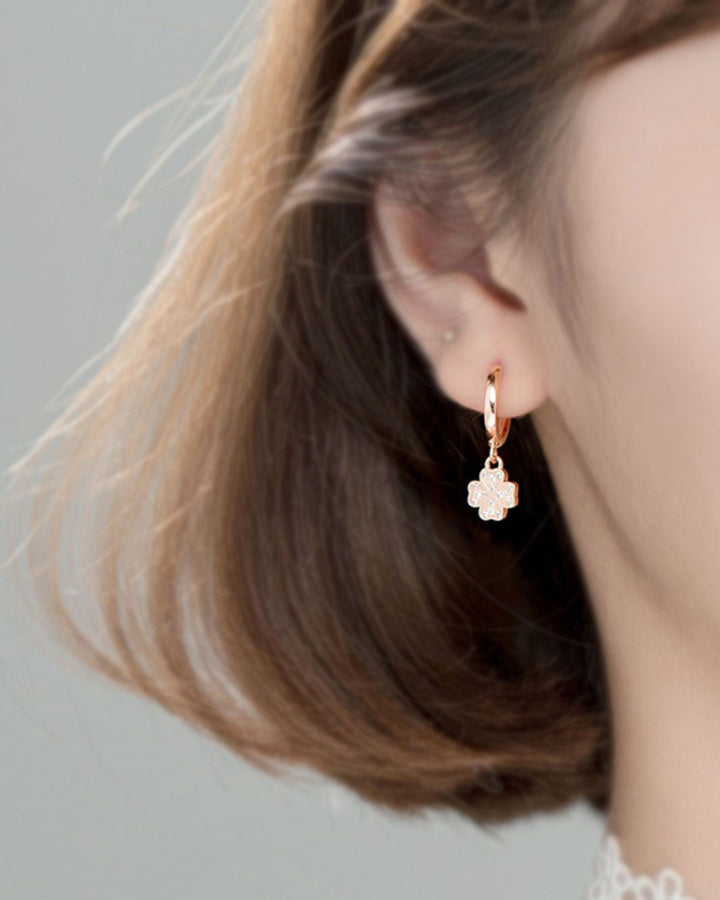 Diamante Four-leaf Clover Huggie Earrings