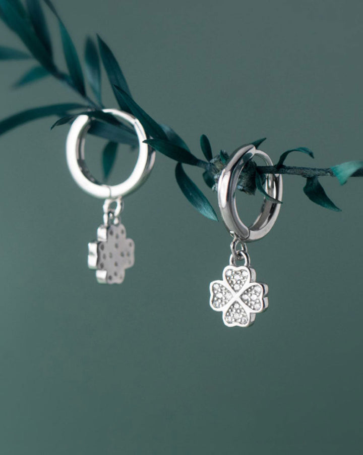 Diamante Four-leaf Clover Huggie Earrings