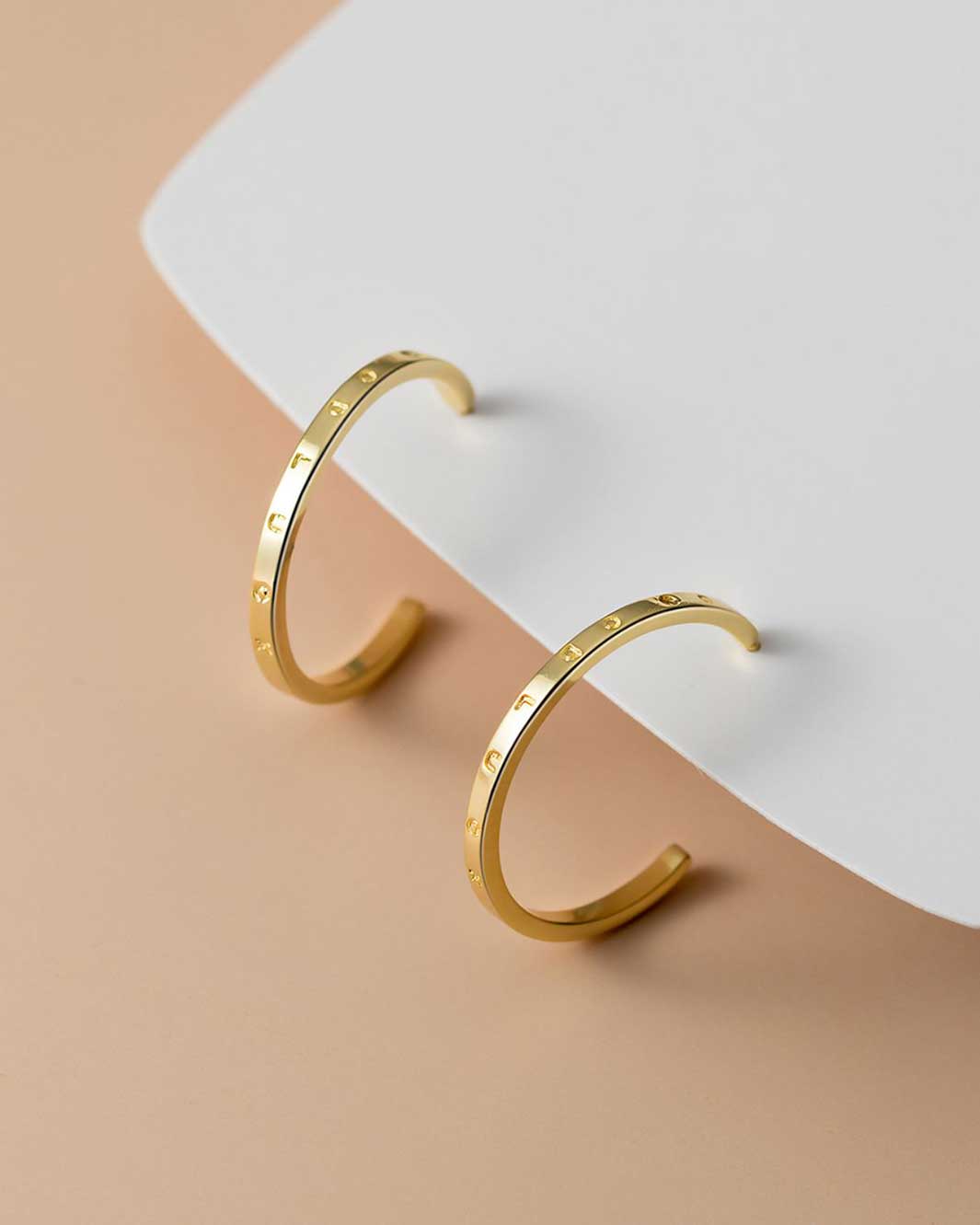 Good Luck Engraved Open Hoop Earrings