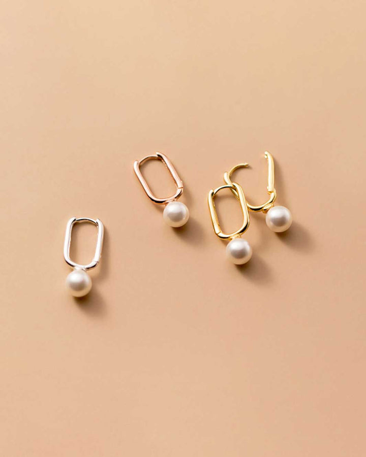 Pearl Charm Oval Hoop Earrings
