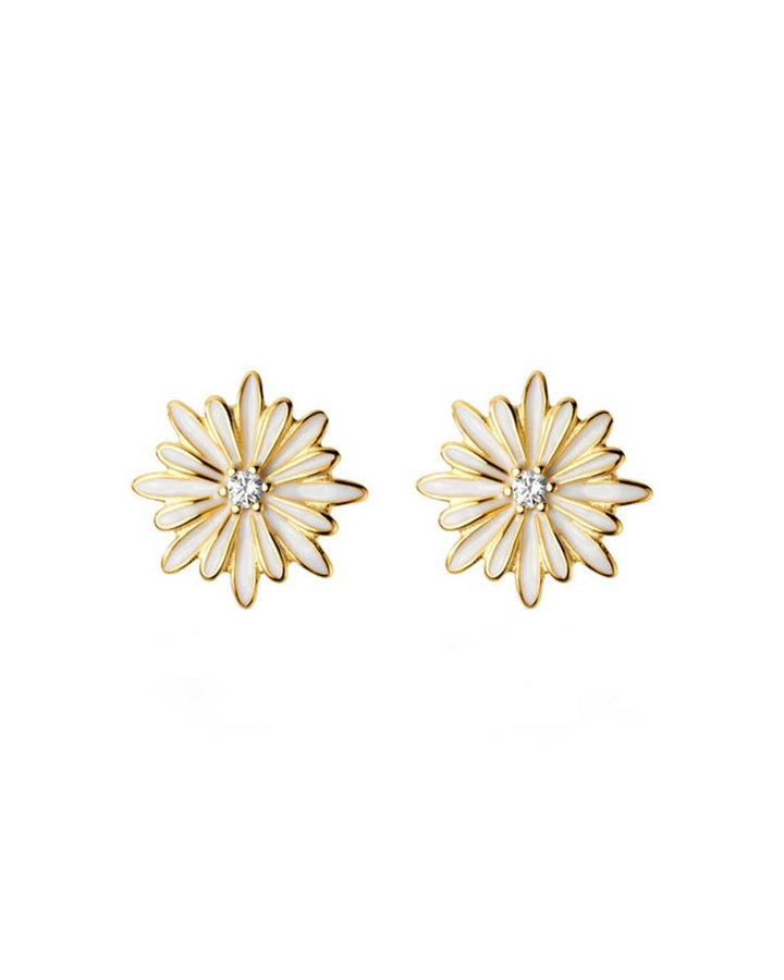 White Daisy Stud Earrings