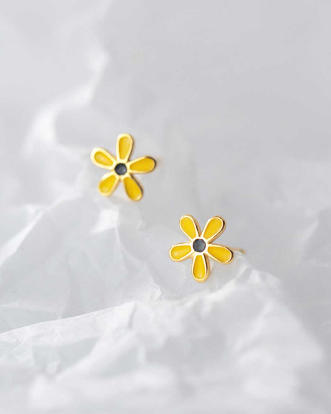 Yellow Flower Stud Earrings