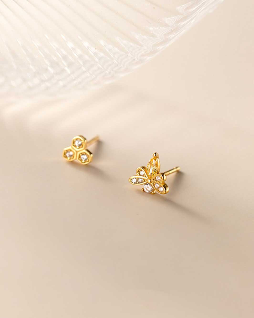 Diamante Honeycomb and Bee Stud Earrings