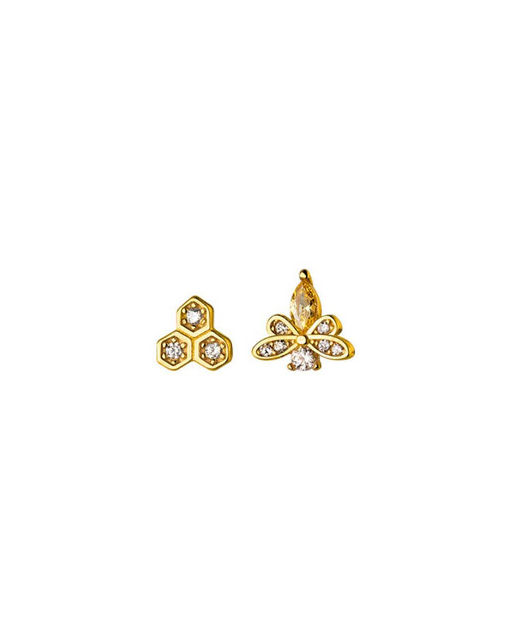 Diamante Honeycomb and Bee Stud Earrings