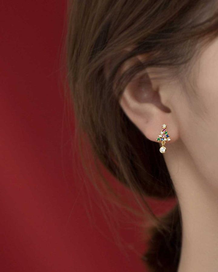 Gemstone Christmas Tree Stud Earrings