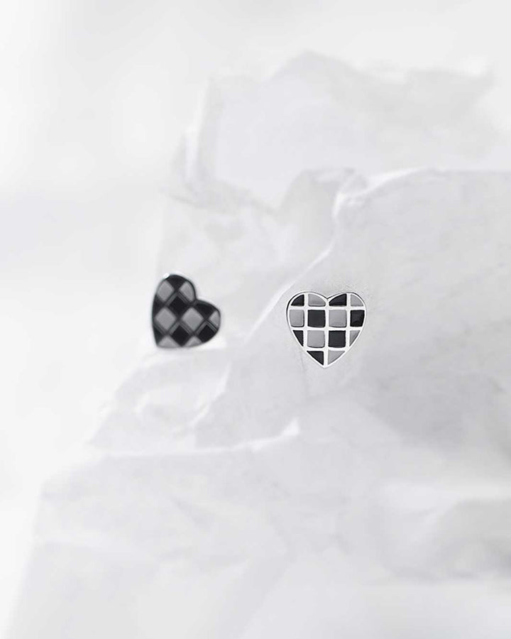 Checkered Heart Stud Earrings