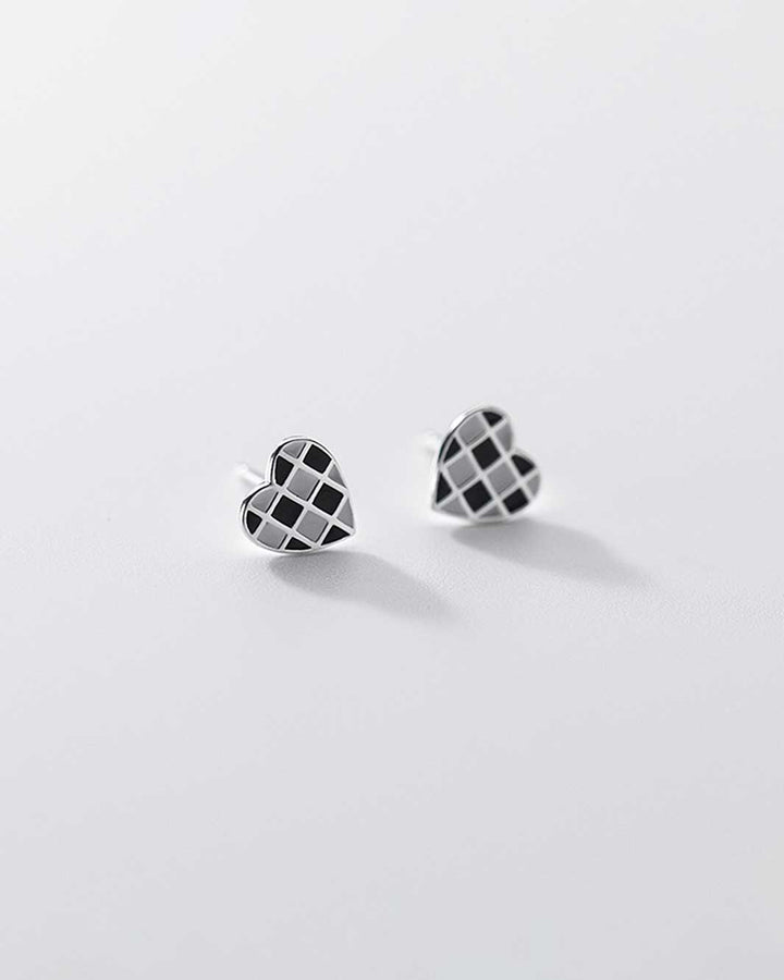 Checkered Heart Stud Earrings