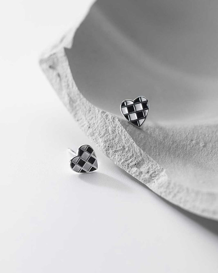 Checkered Heart Stud Earrings