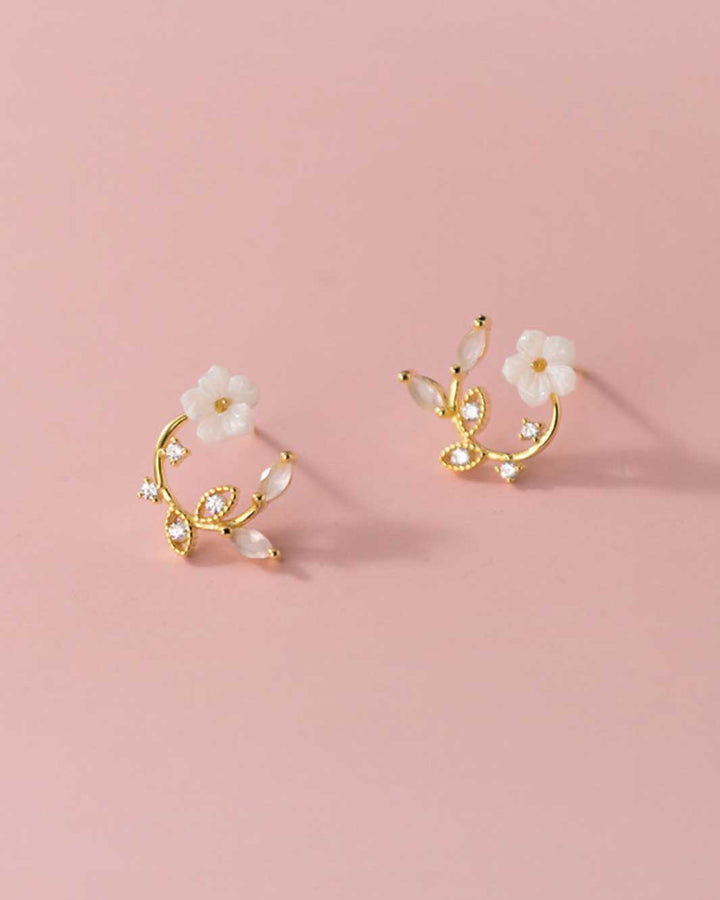 White Sakura Floral Stud Earrings