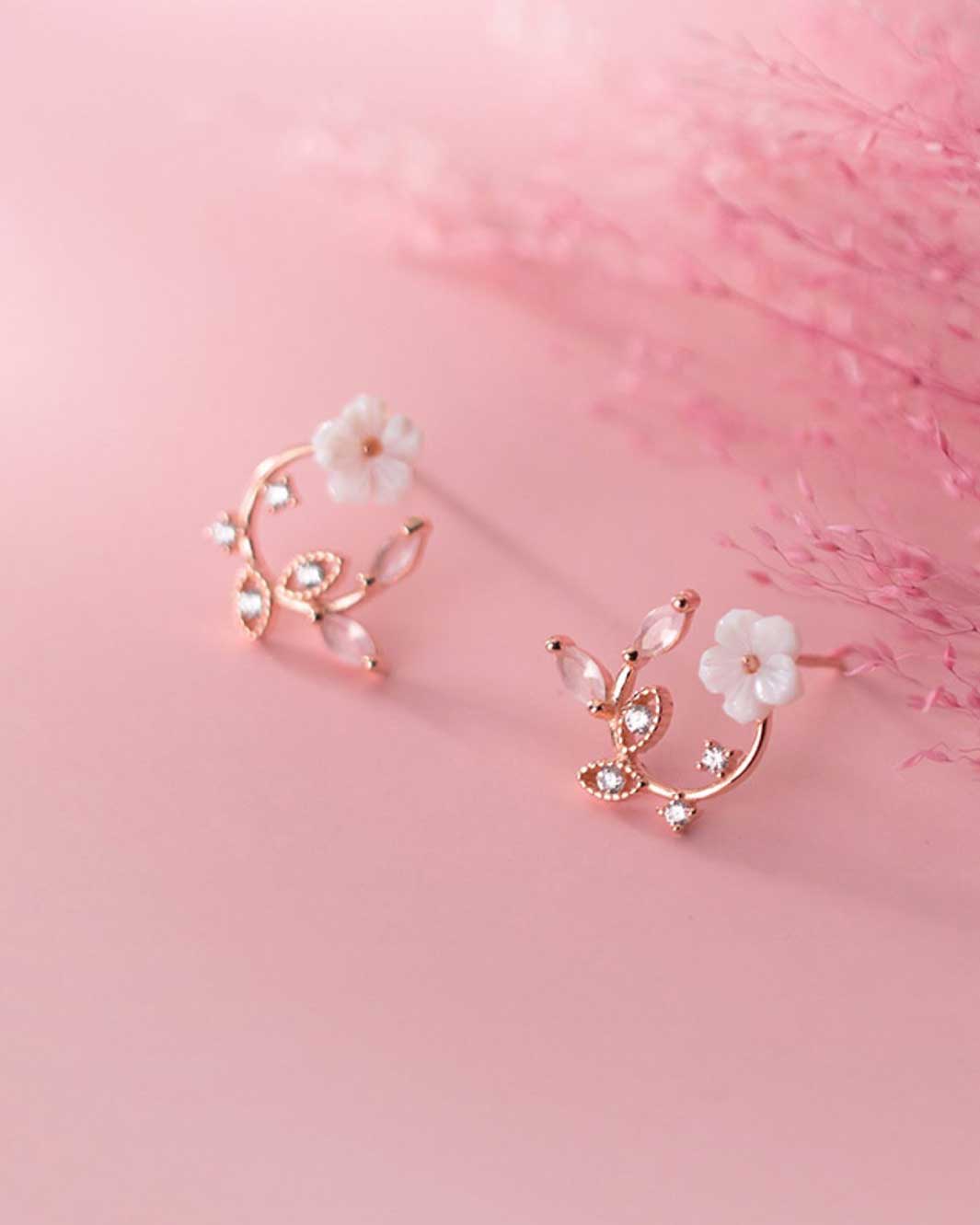 White Sakura Floral Stud Earrings
