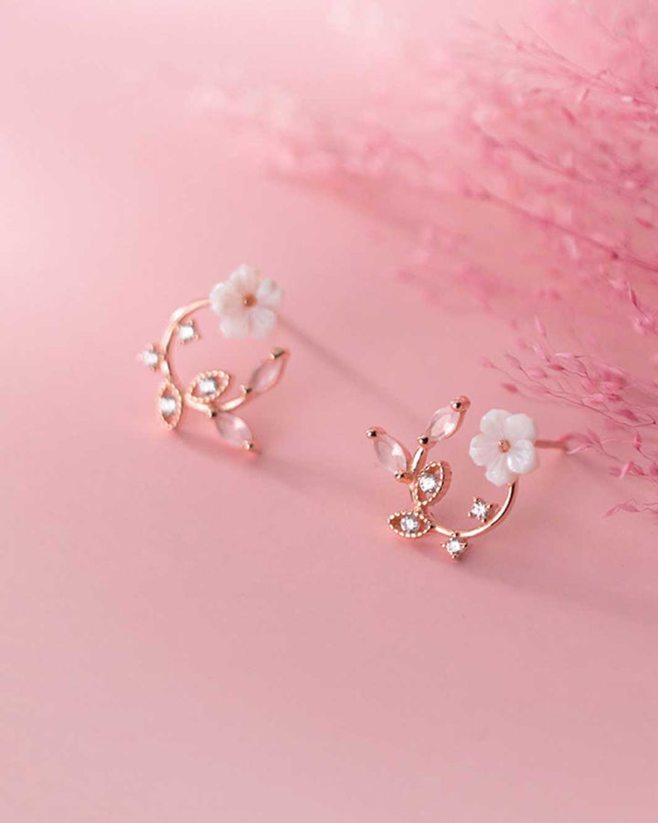 White Sakura Floral Stud Earrings