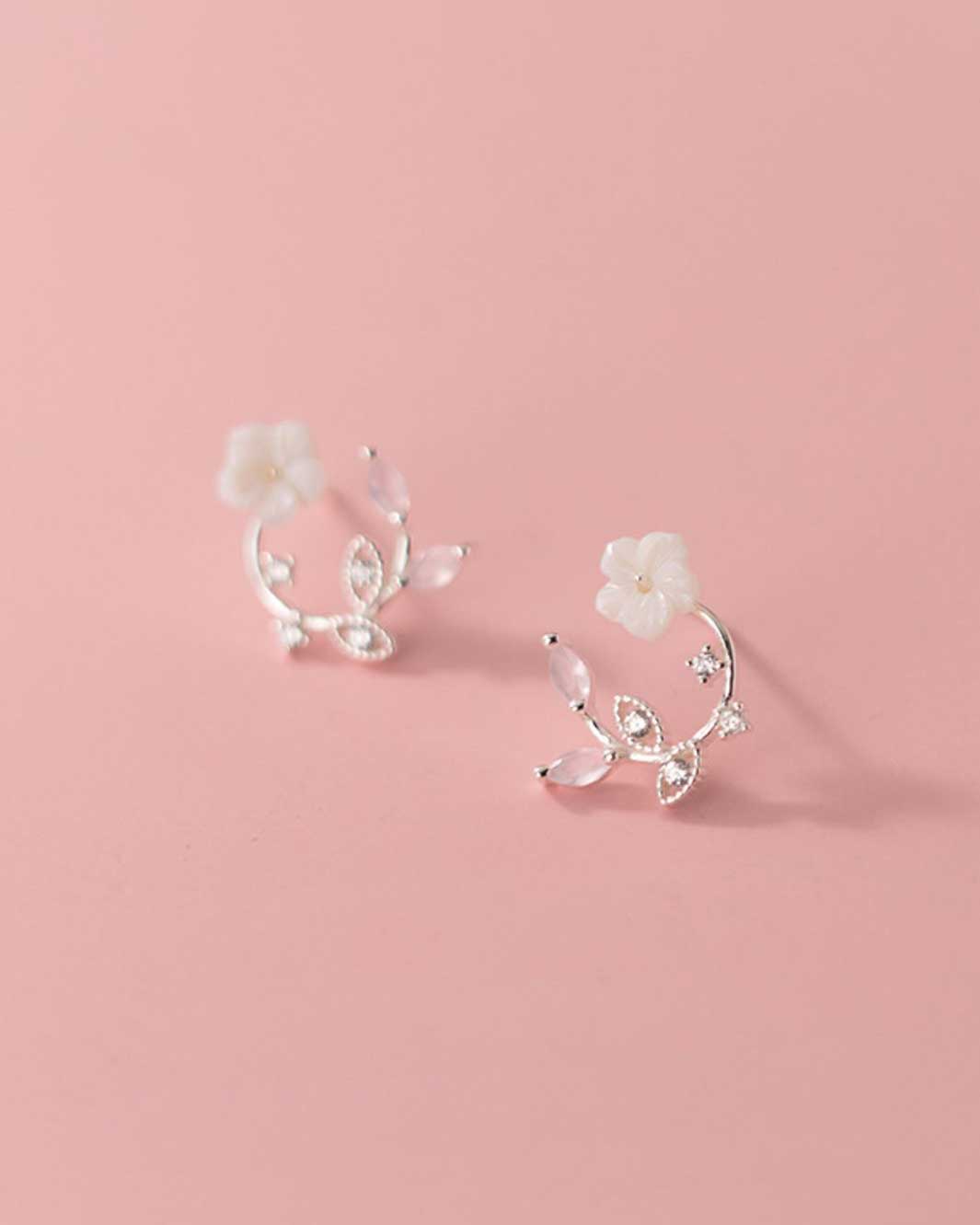 White Sakura Floral Stud Earrings