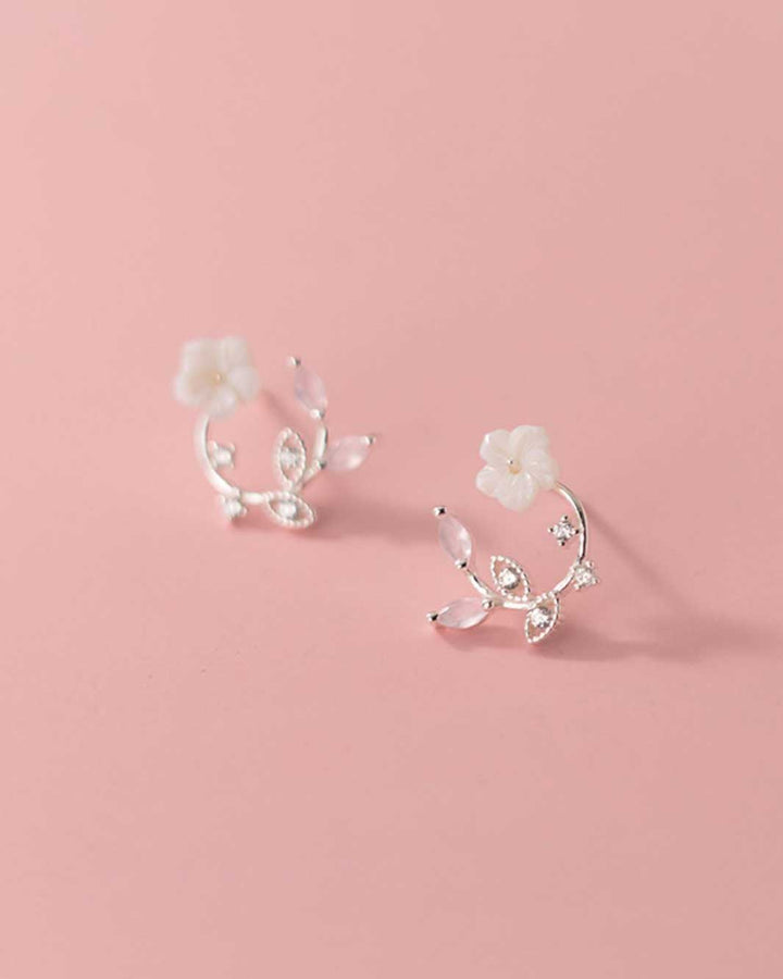 White Sakura Floral Stud Earrings