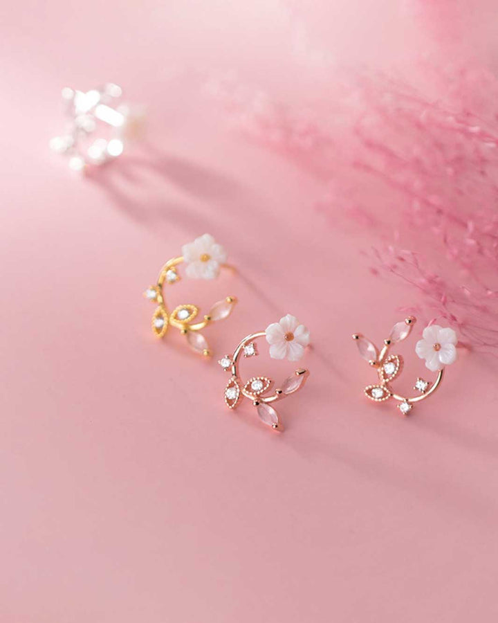 White Sakura Floral Stud Earrings