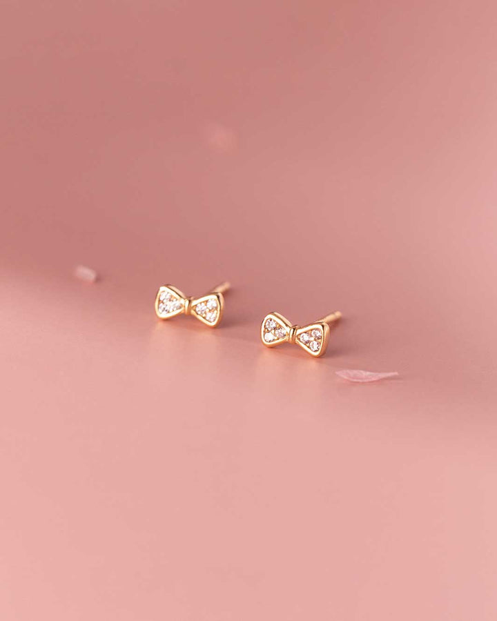 Tiny Diamante Ribbon Stud Earrings