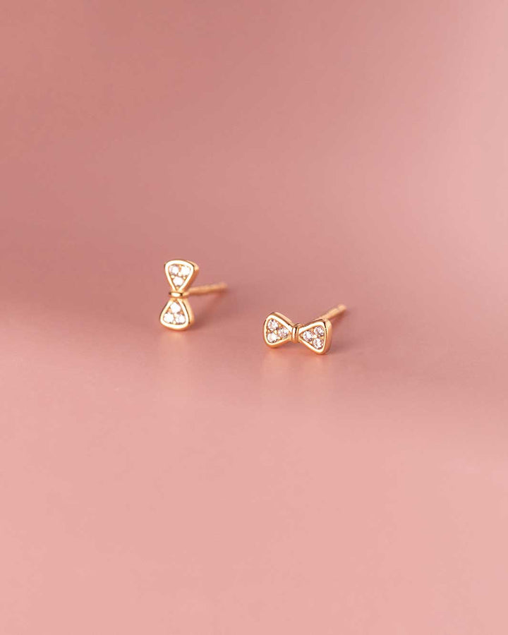 Tiny Diamante Ribbon Stud Earrings