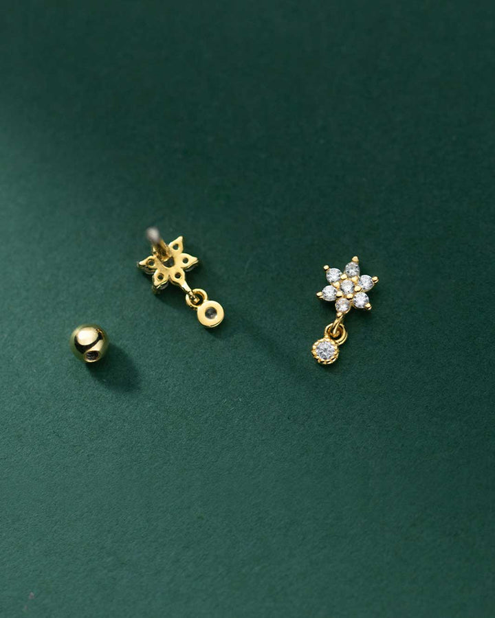 Dahlia Flower Barbell Earrings