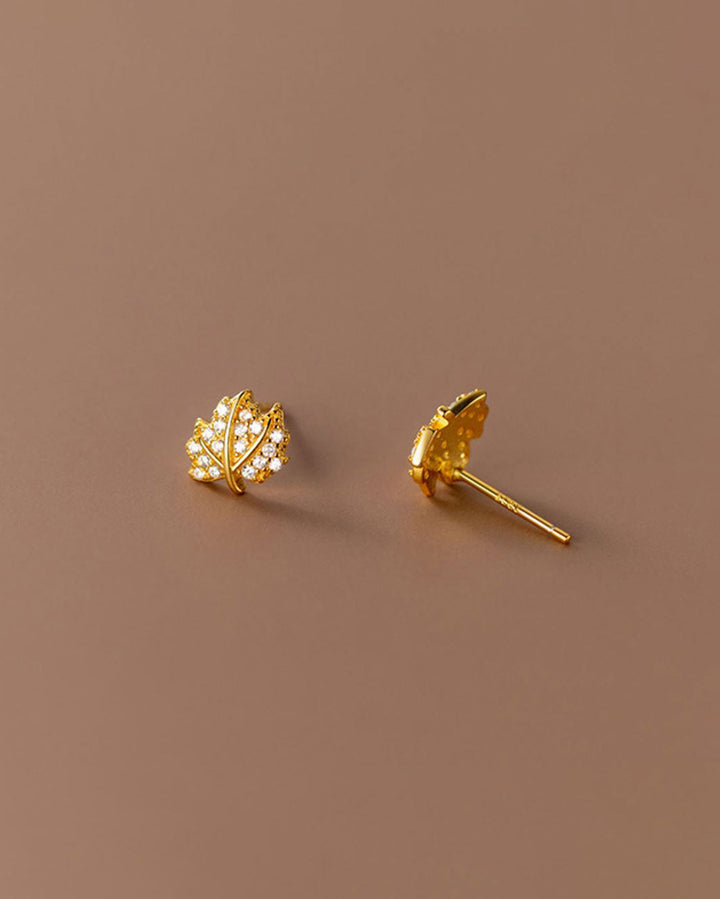 Diamante Maple Leaf Stud Earrings