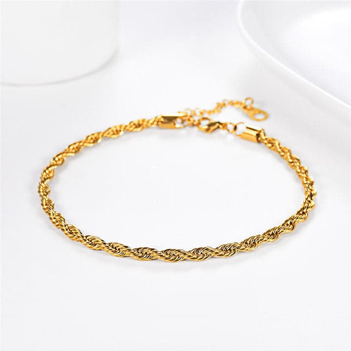 Twisted Rope Chain Anklet for Women Gold Ankle Bracelet 3MM Wide