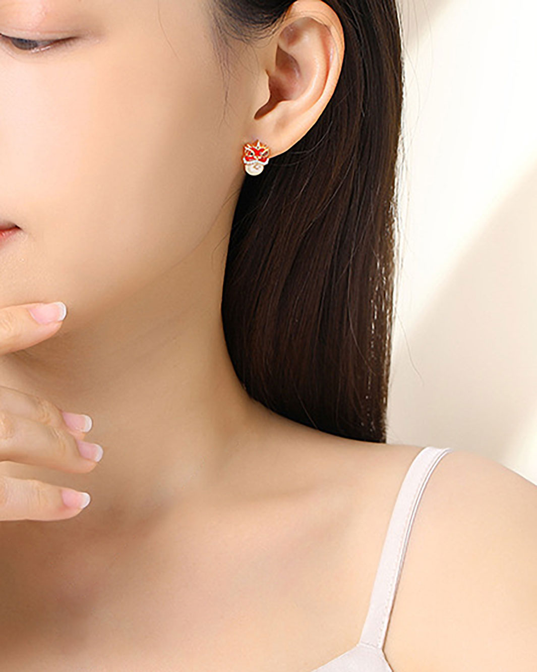 Dancing Lion Jade Stud Earrings