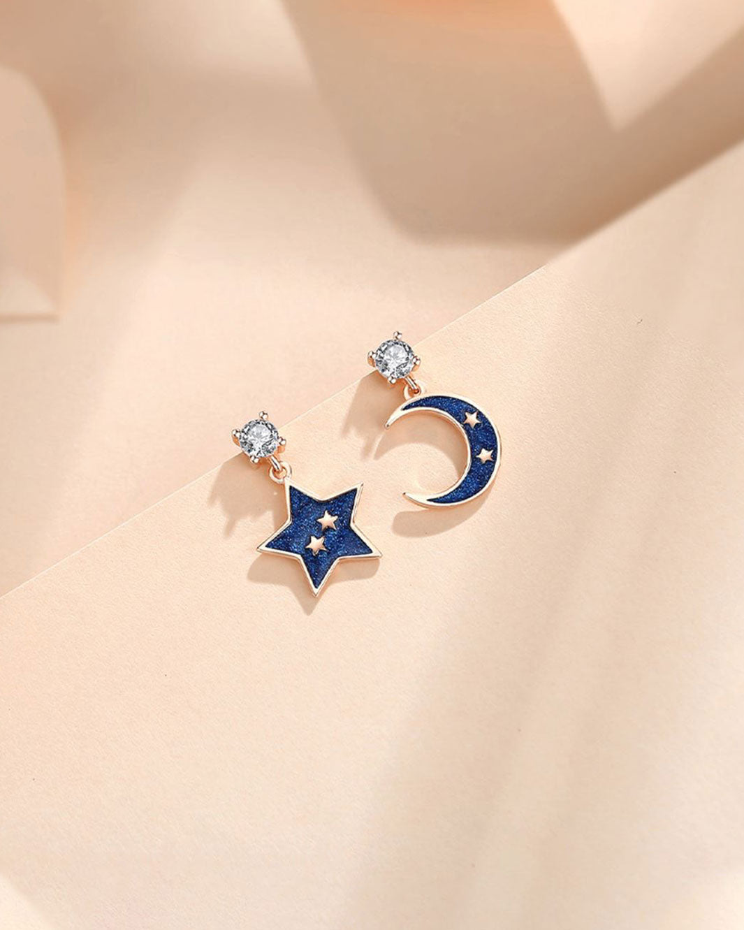 Midnight Star and Moon Drop Earrings