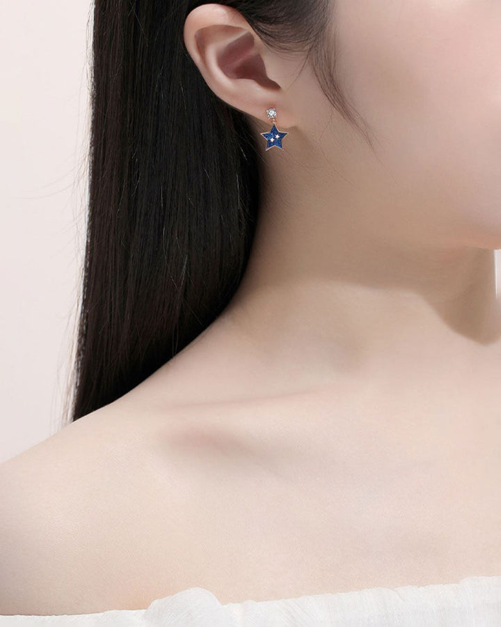 Midnight Star and Moon Drop Earrings