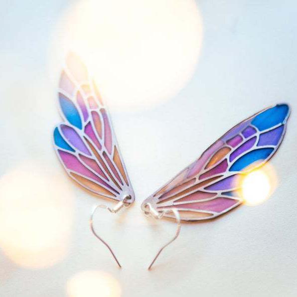 Gradient Colorful Feather Wings Butterfly Wing Earrings