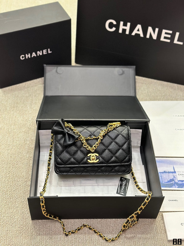 3 Color Gold Chain Caviar Tote Bag