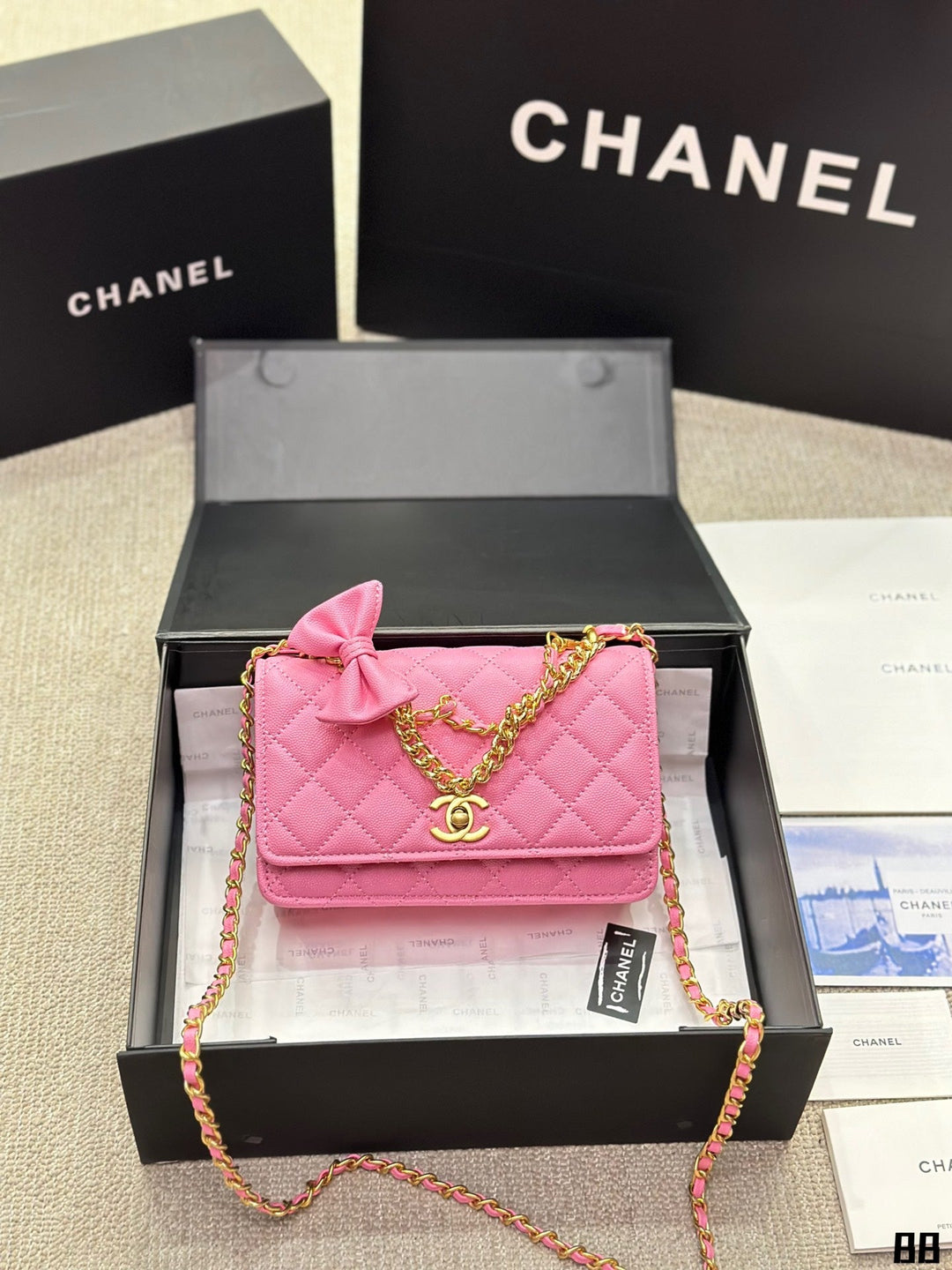 3 Color Gold Chain Caviar Tote Bag