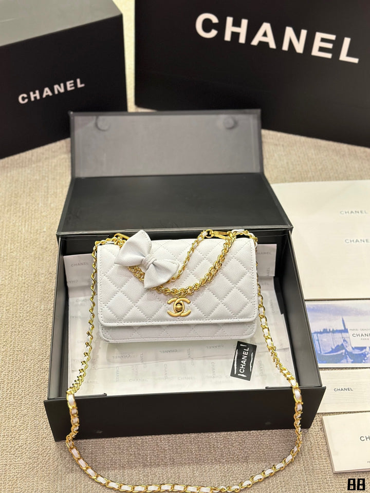 3 Color Gold Chain Caviar Tote Bag