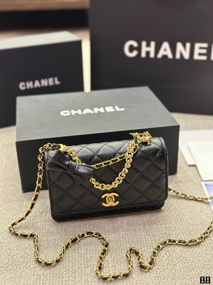 3 Color Gold Chain Caviar Tote Bag