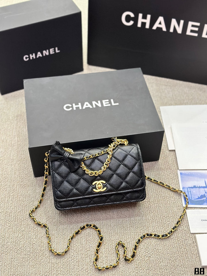 3 Color Gold Chain Caviar Tote Bag