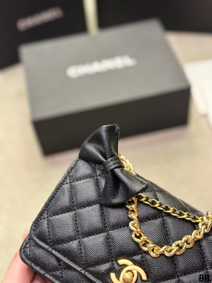 3 Color Gold Chain Caviar Tote Bag