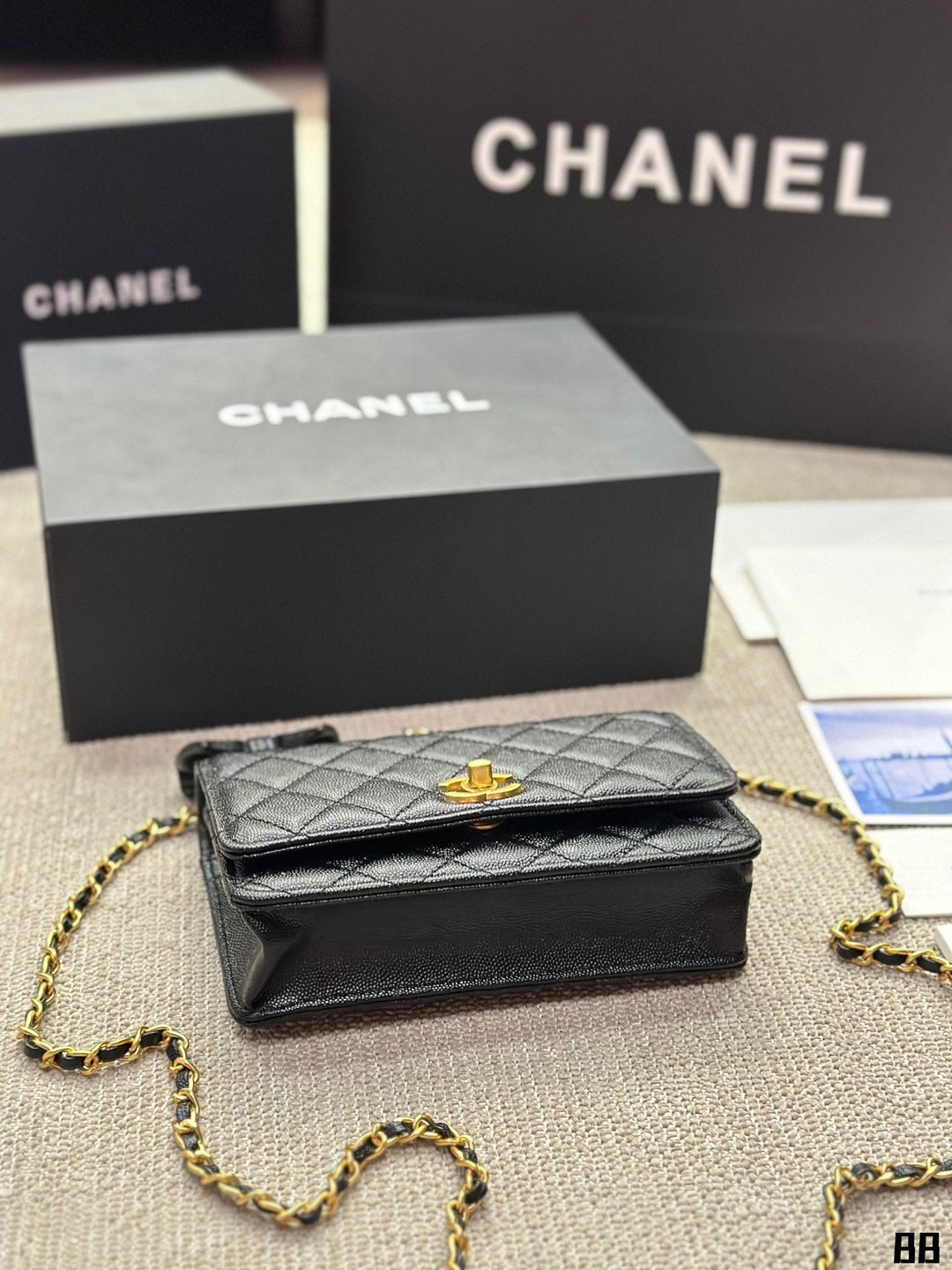 3 Color Gold Chain Caviar Tote Bag